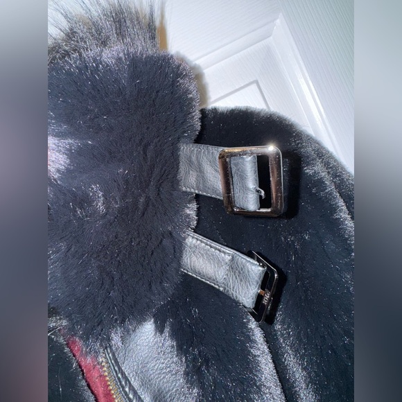BLANK NYC Black Coat with Buckles Moto Inspired With Faux Fur Size L - Picture 9 of 11